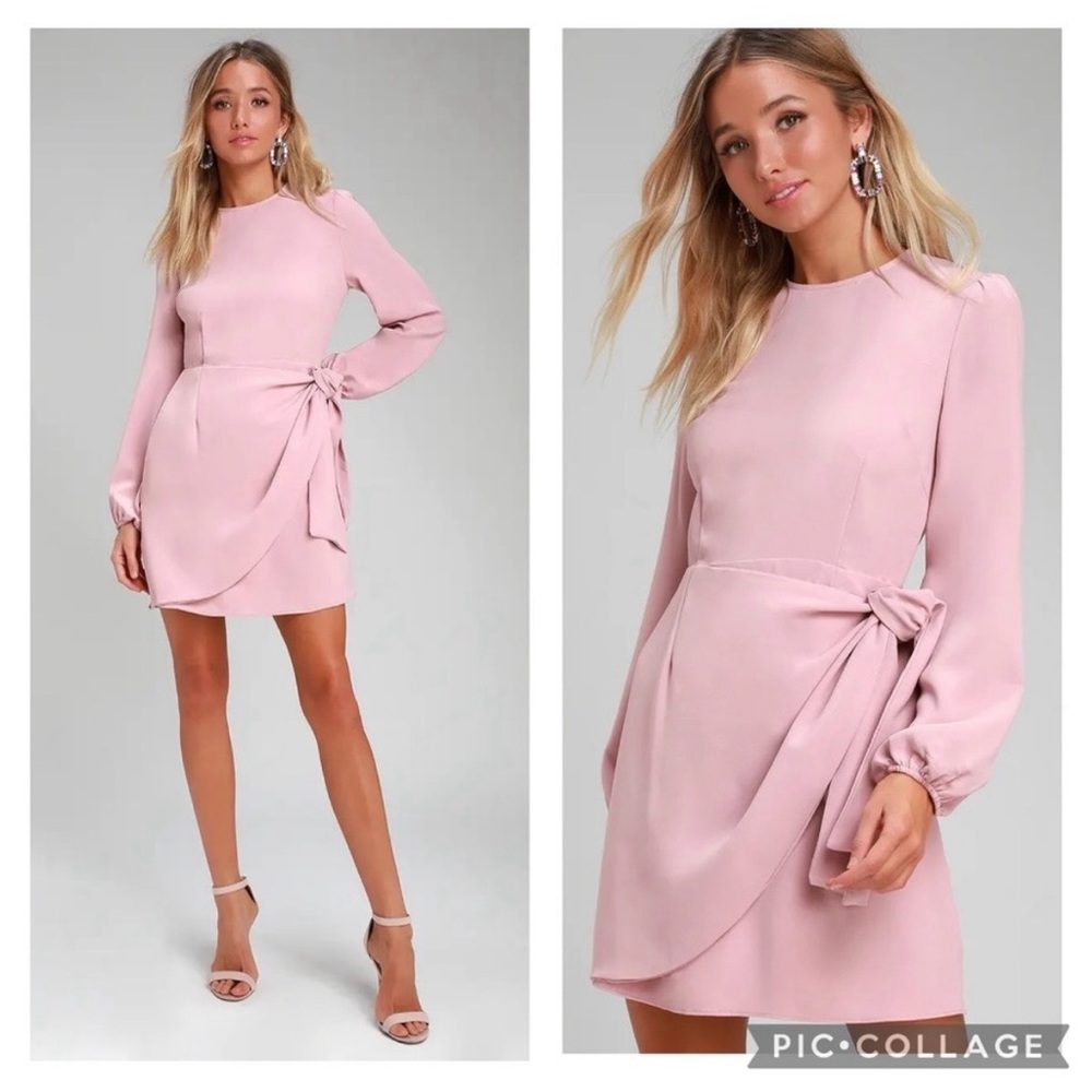 Lulu’s “Believe It Or Knot” Tie Front Skater Wrap Dress - Rose Pink NWT Sz S